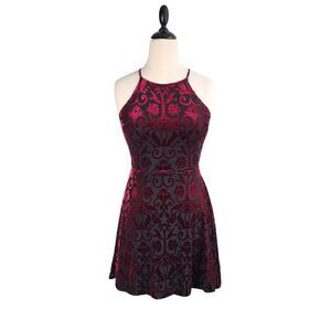 Design Lab Velvet Burnout Mini Slip Dress Burgundy Dark Romance Fairy Grunge Y2K
